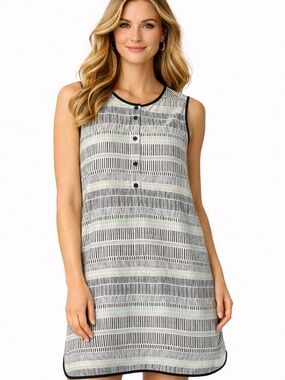 FOSSIL 100% Silk Sleeveless Shift Dress Fully Lined Partial Button Front Sz 8